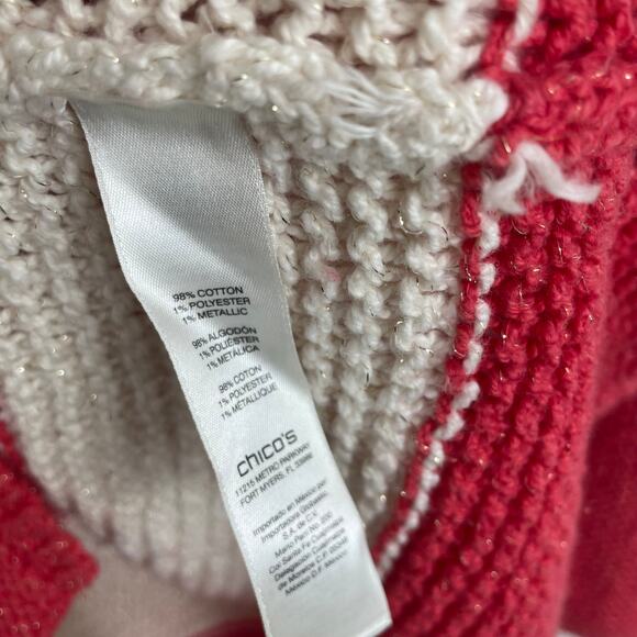 Chico's Striped Knit Sweater Coral White Metallic Women's 16 ASIS - Picture 4 of 5